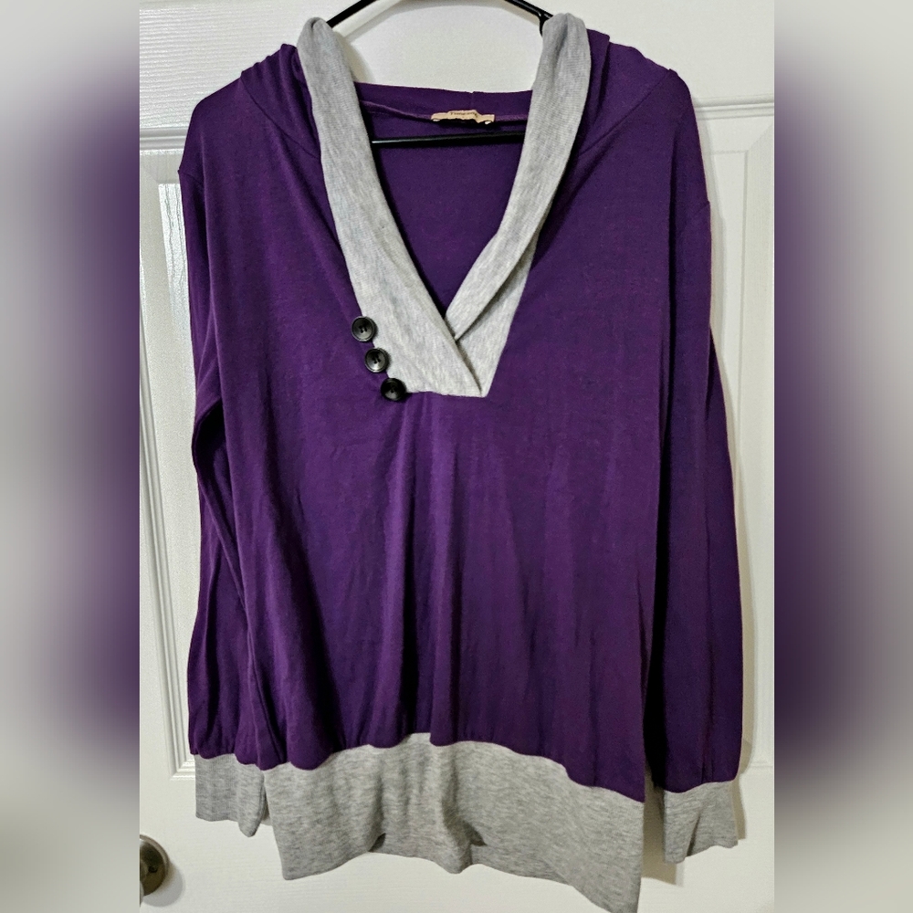 Women's Timeson Purple & Gray Pullover Hoodie, Sz L